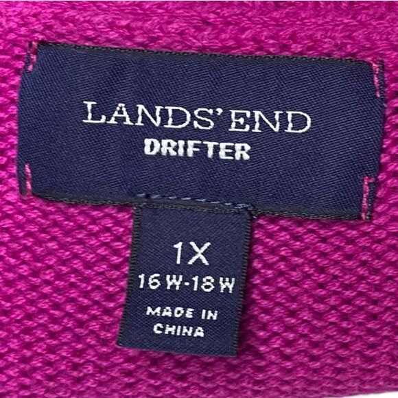 Lands’ End Drifter Wm’s Sz 1X 16W-18W Pink Purple Crew Cotton Cable Knit Sweater - Picture 3 of 3